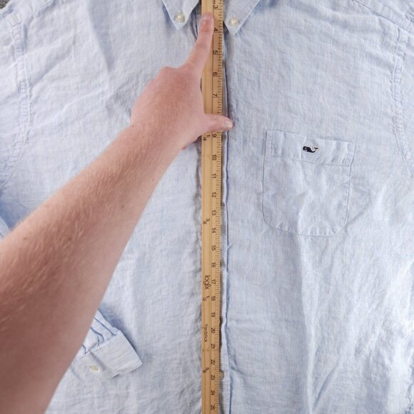 Vineyard Vines Striped Linen 2XL Button-Down Blue Shirt Men Button Up Adult - Picture 7 of 14
